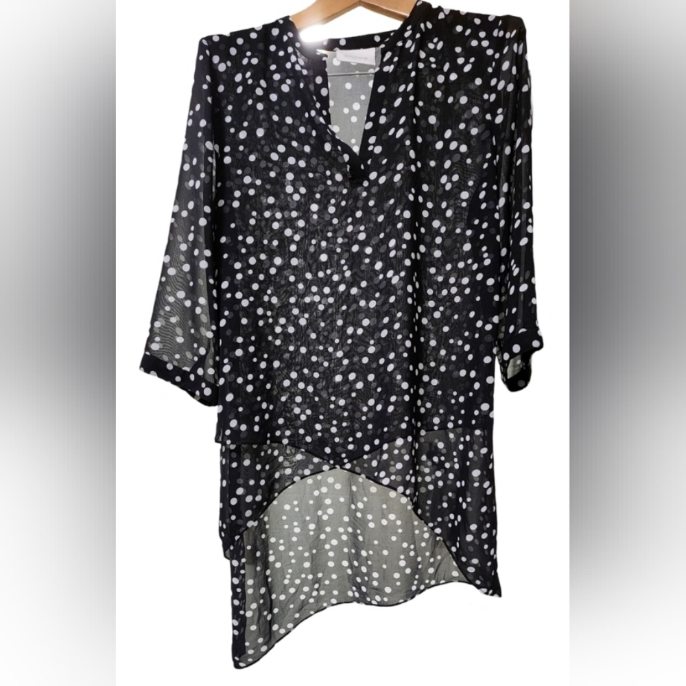 Chico's sheer polka dot 3/4 sleeve blouse, size 1 (medium)